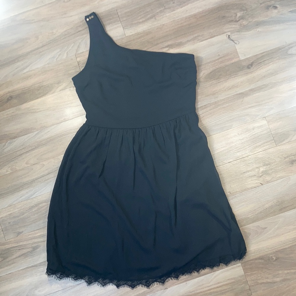 3/$9 Xhilaration dress one shoulder lace trim black boho party casual M jr